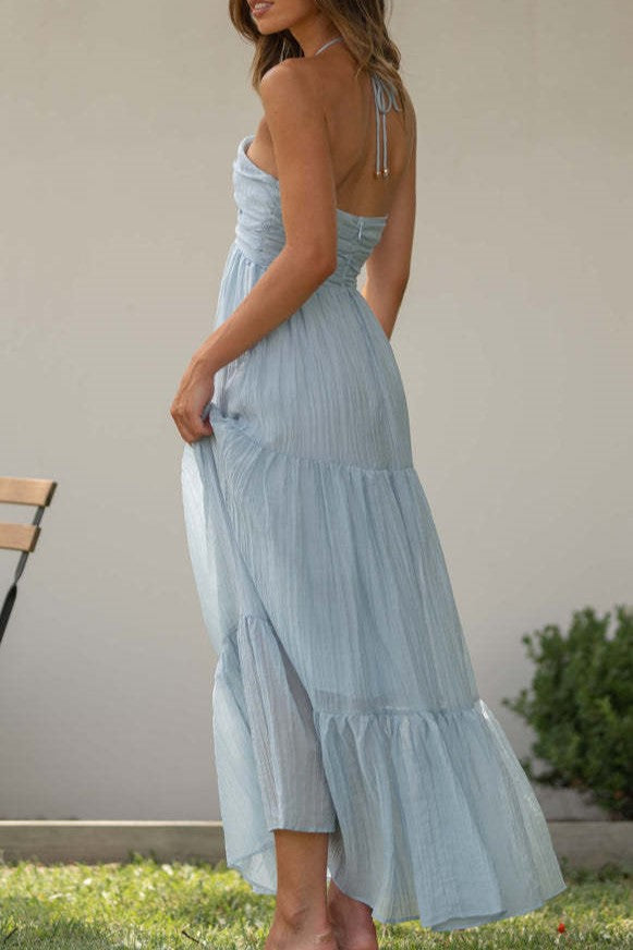 SWEET SUNDAY Halter Ruched Maxi Sun Dress