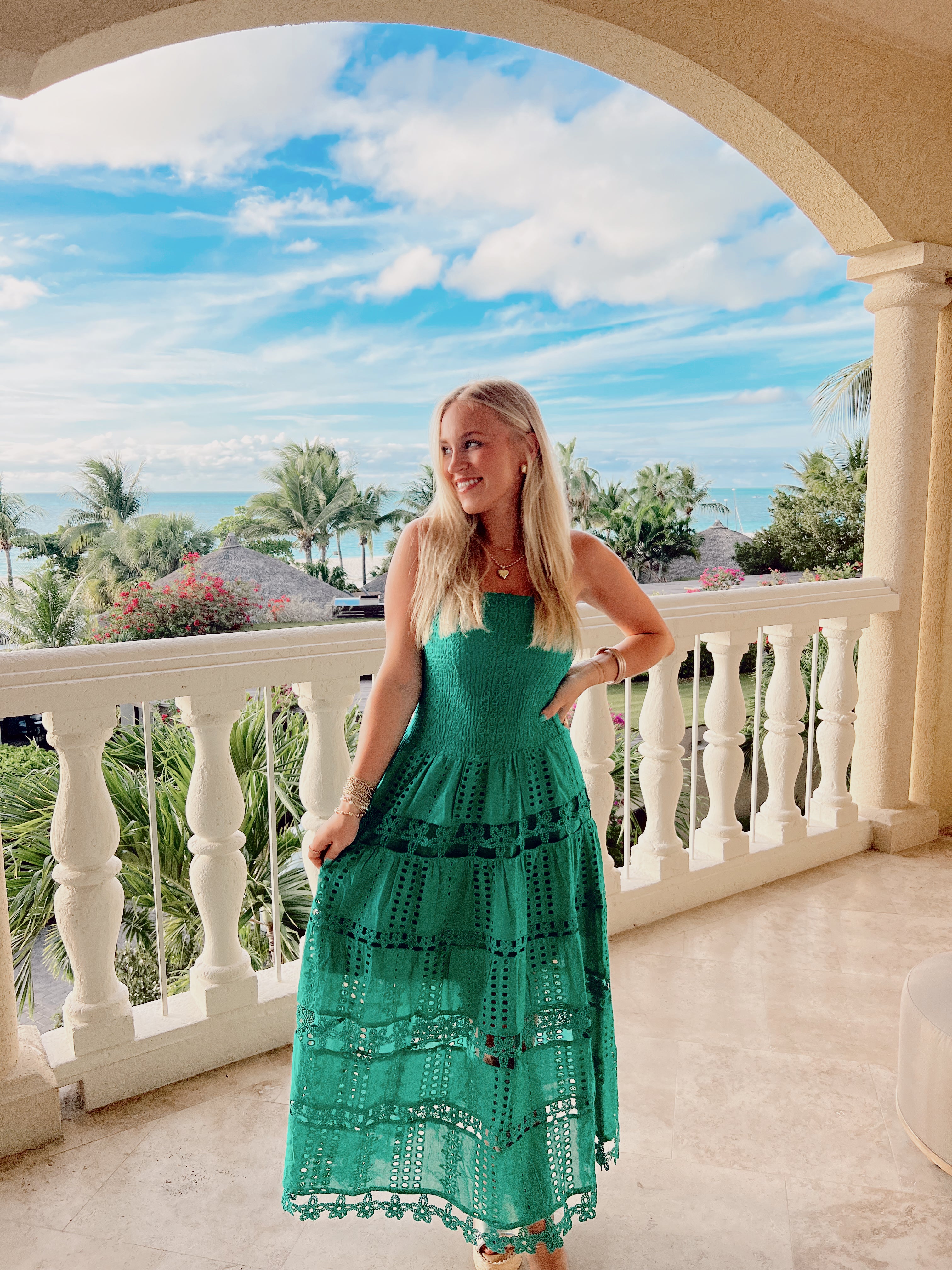 Eyelet tube maxi dress- Emerald