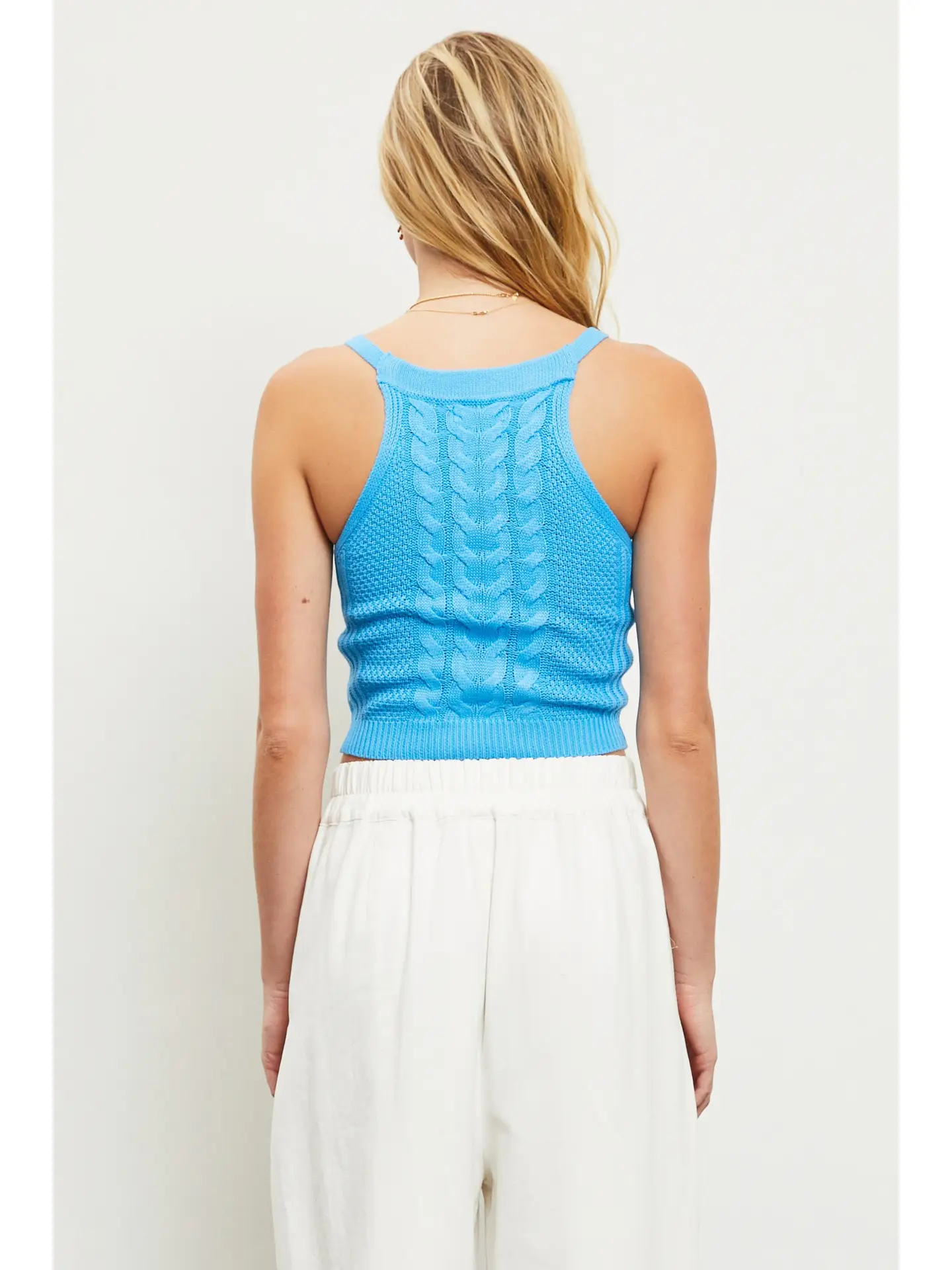 BIG SUR SLEEVELESS KNIT TOP- BLUE