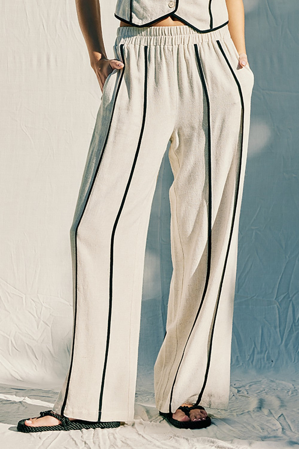 Linen Stripe pant- Natural
