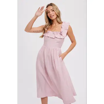PRETTY IN PINK Ruffled midi dress