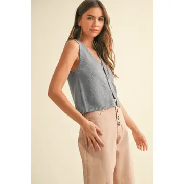 Sara Light weight knit tank blue