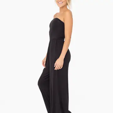 TRAVEL DAYZ strapless flare leg Jumpsuit - black
