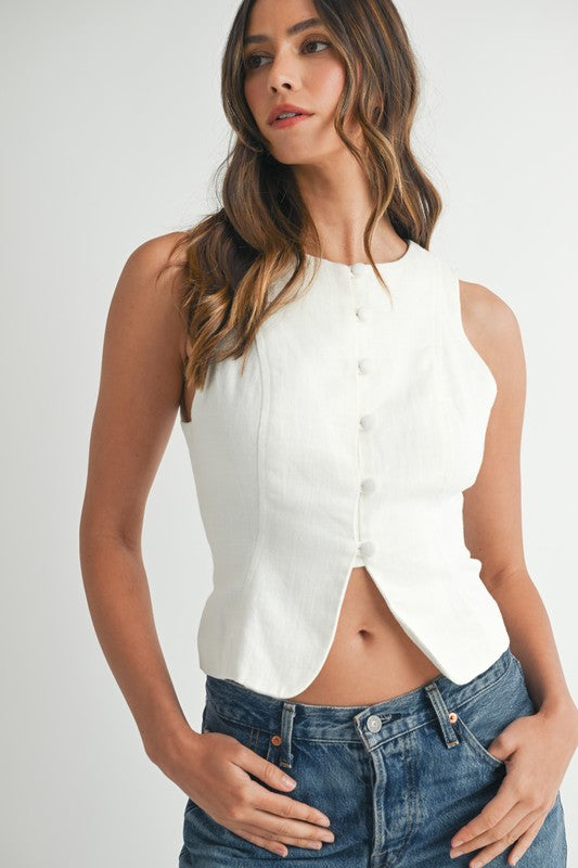 White Linen vest top