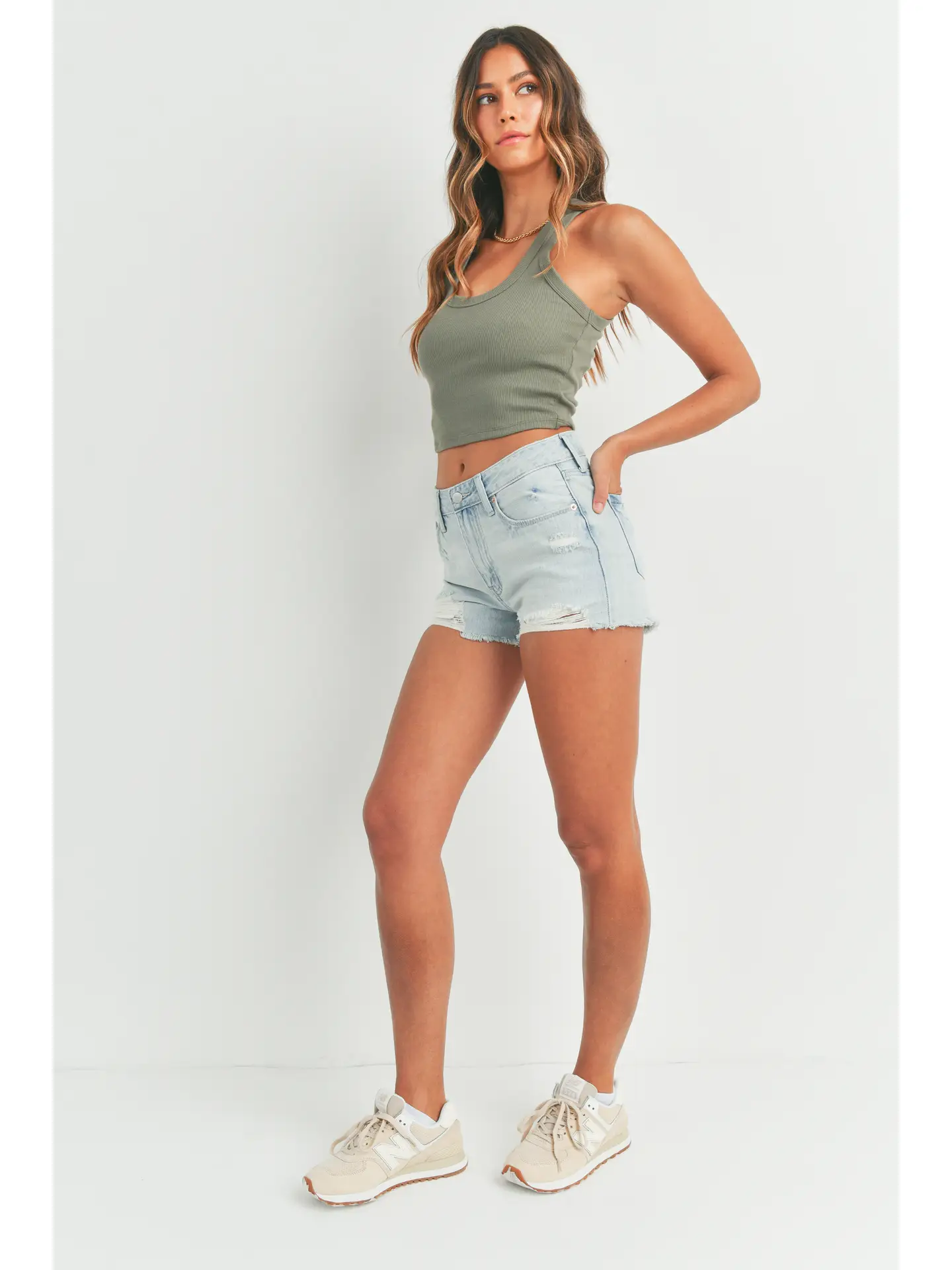 High rise destroy shorts-light wash