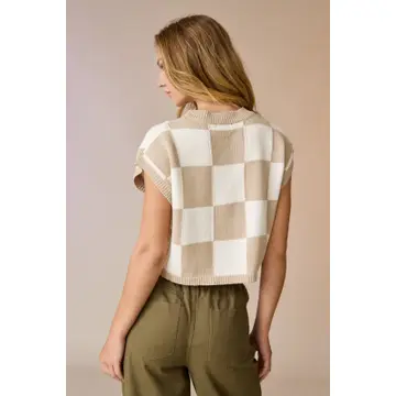 Taupe Checker knit top