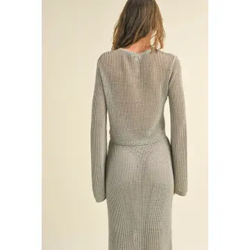 Long Sleeve crochet knit top-SAGE