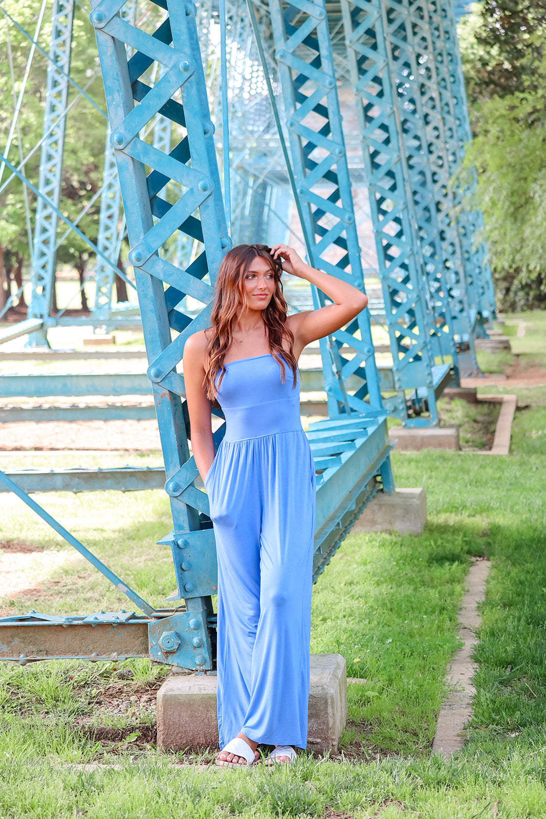 TRAVEL DAYZ strapless flare leg Jumpsuit - blue