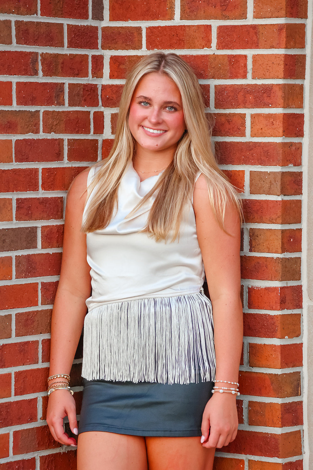 Ivory Fringe satin Top