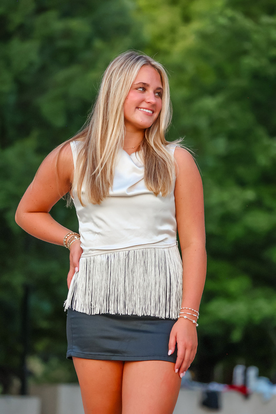 Ivory Fringe satin Top