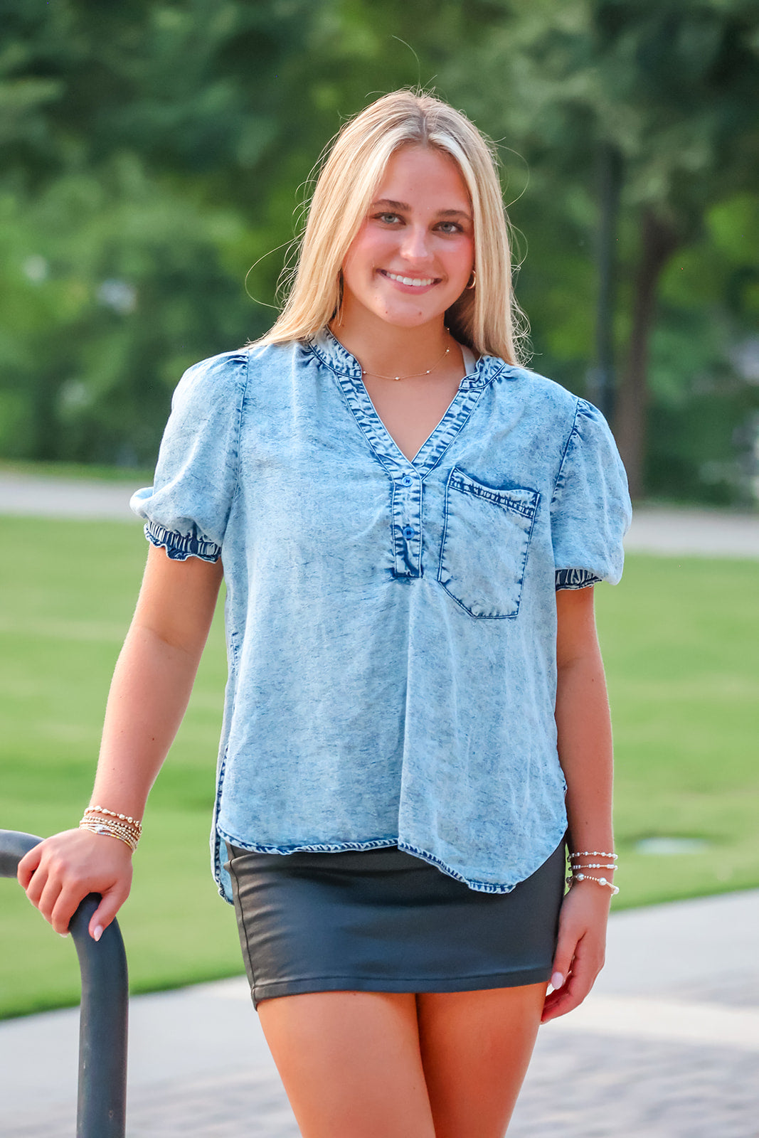 V-NECK DENIM TOP