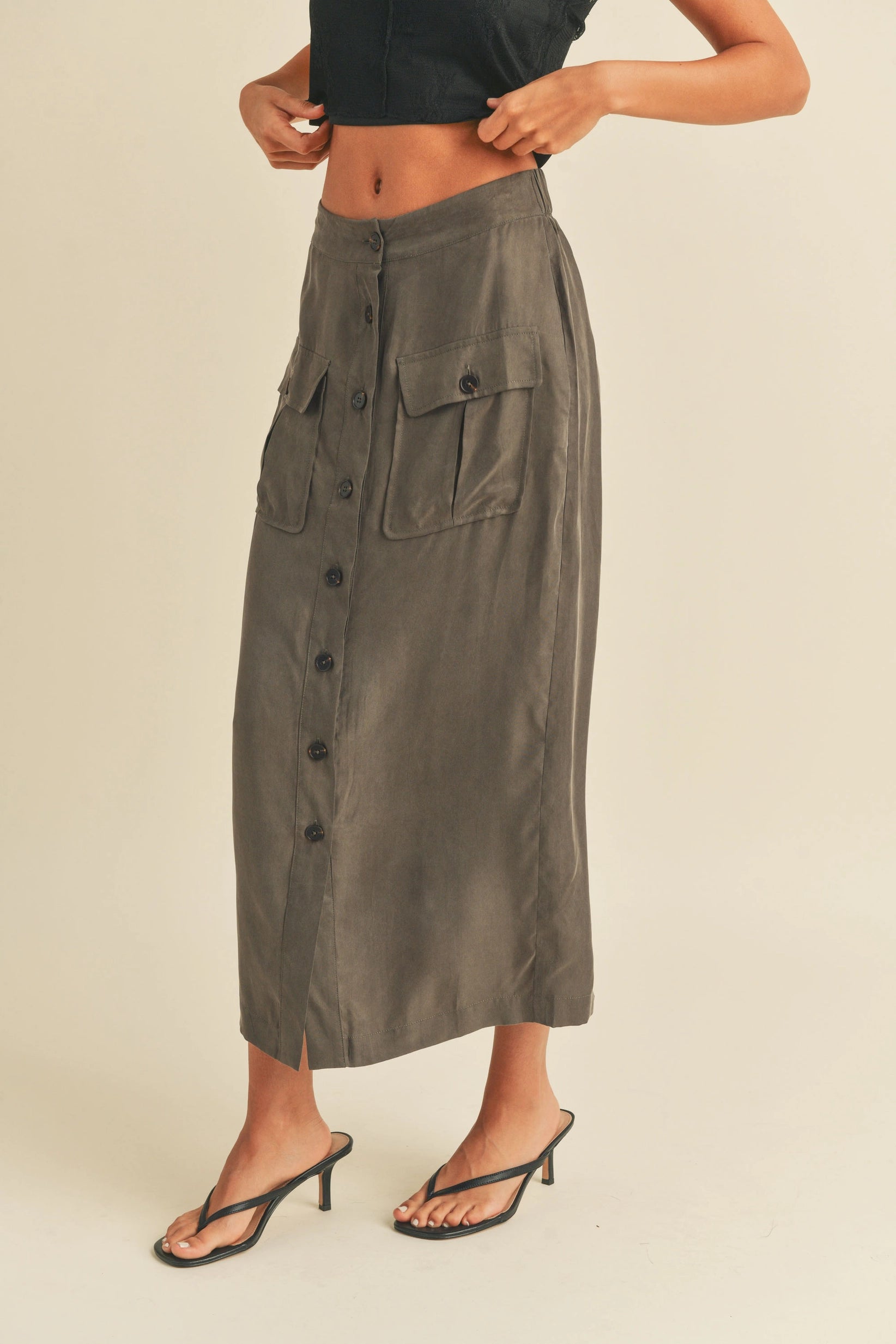 STELLA Button Down Midi Cargo Skirt