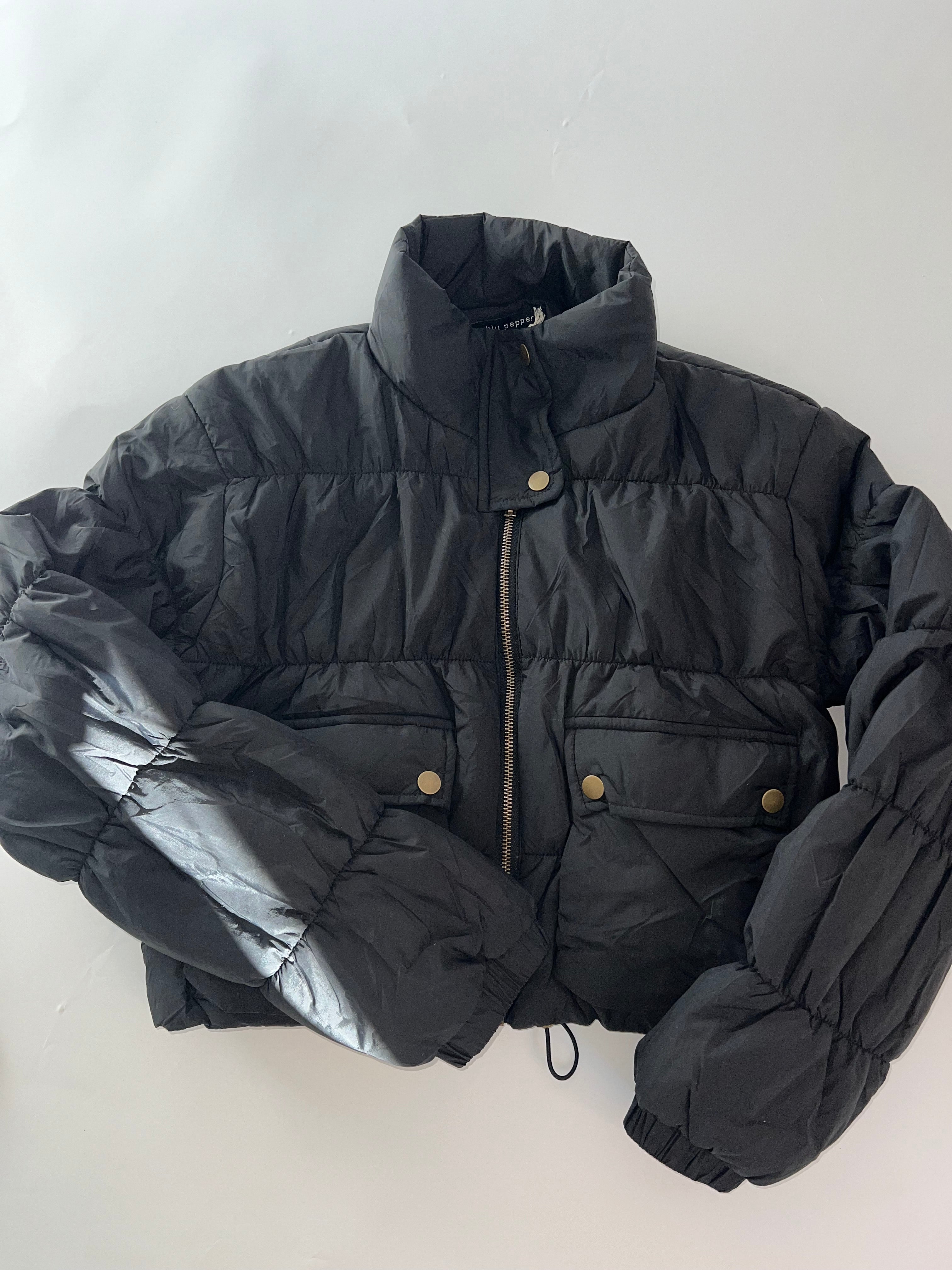 Crop Puffer Jacket-Black