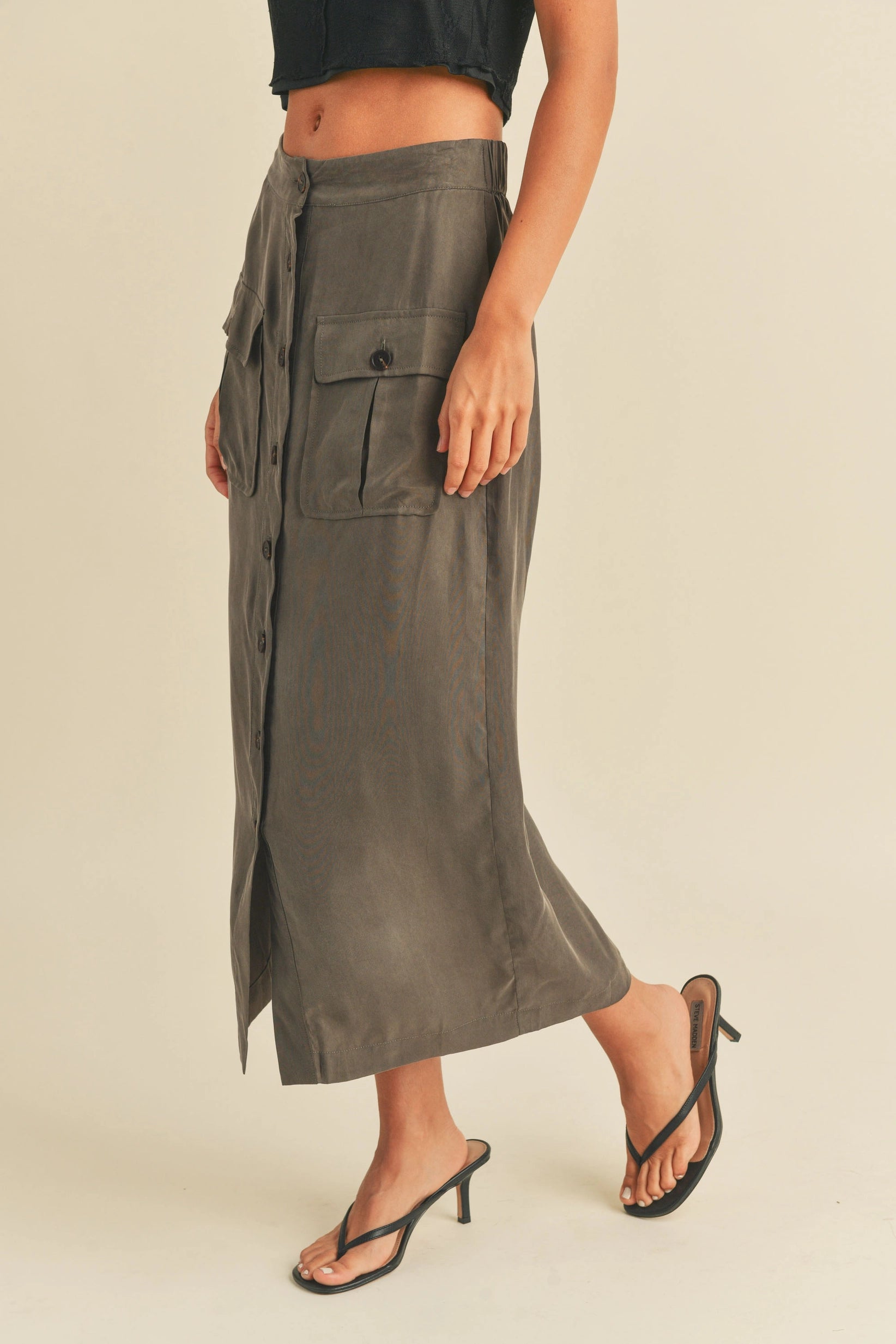 STELLA Button Down Midi Cargo Skirt