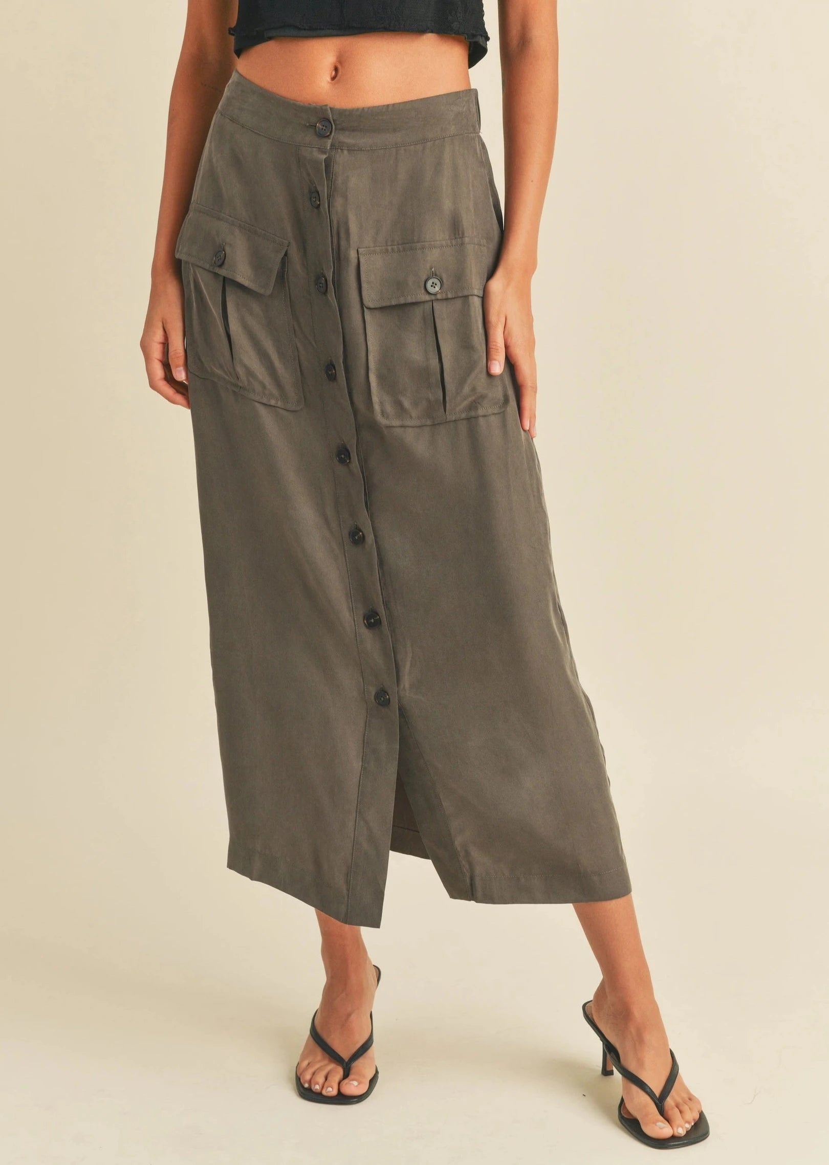 STELLA Button Down Midi Cargo Skirt