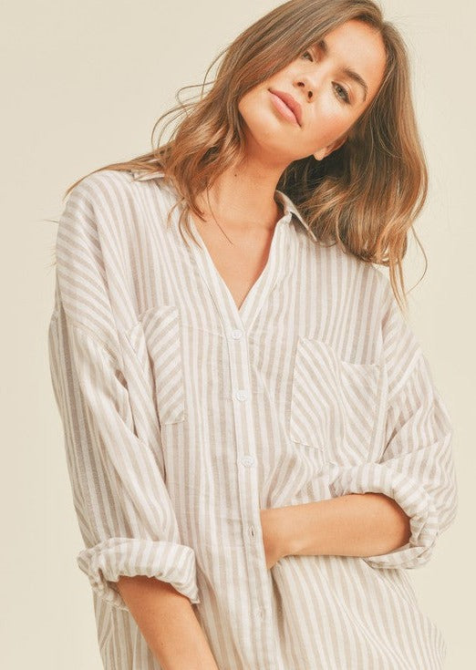 VENICE button down shirt -white/beige