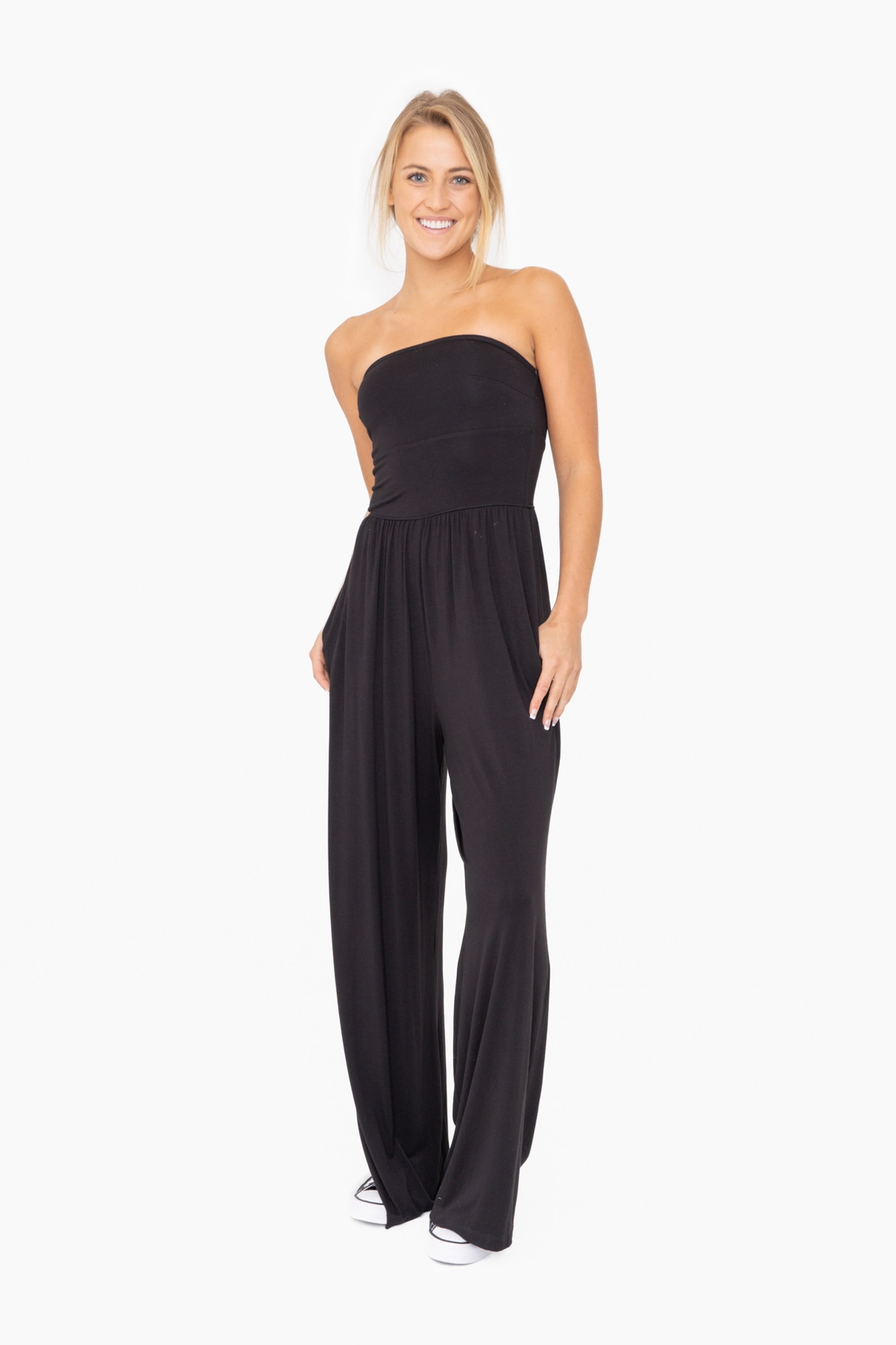 TRAVEL DAYZ strapless flare leg Jumpsuit - black