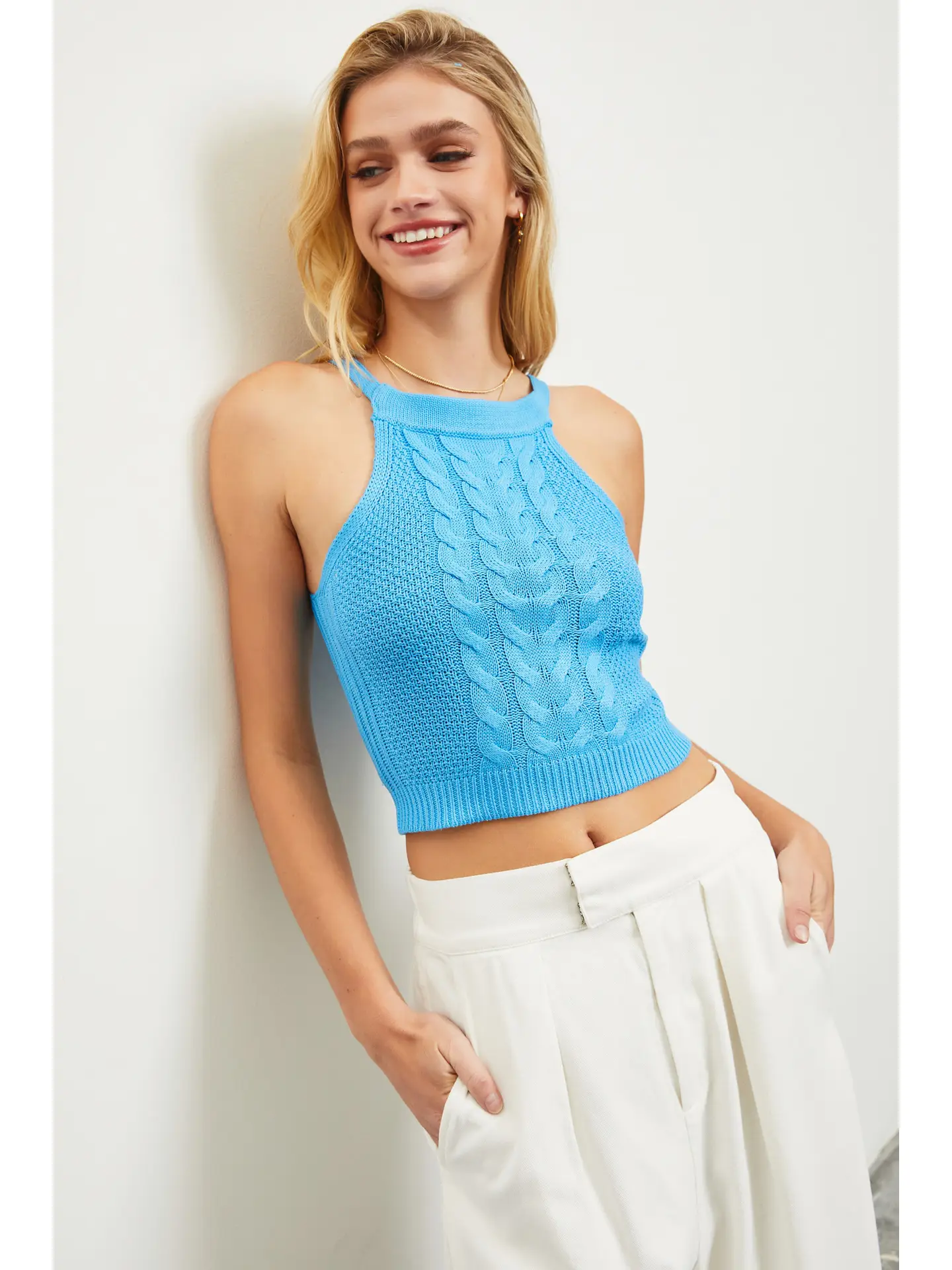 BIG SUR SLEEVELESS KNIT TOP- BLUE