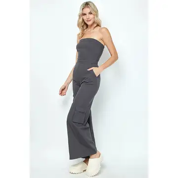 LUNA Strapless cargo jumpsuit-charcoal