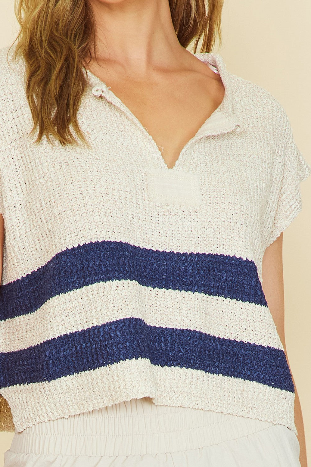 Stripe sweater knit Top-Navy