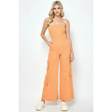 LUNA Strapless cargo jumpsuit- orange