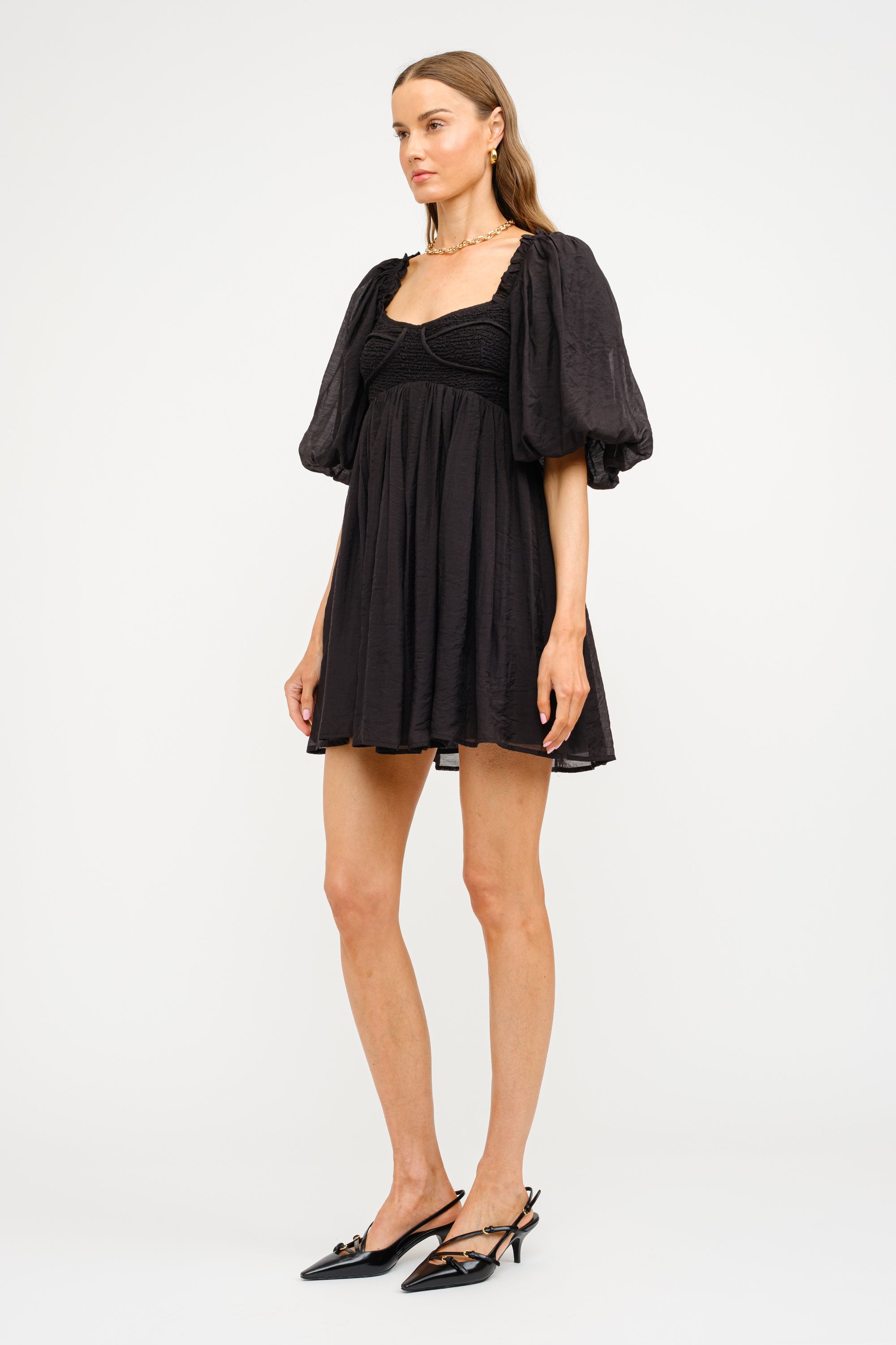 Cara Smocked Poplin dress- Black