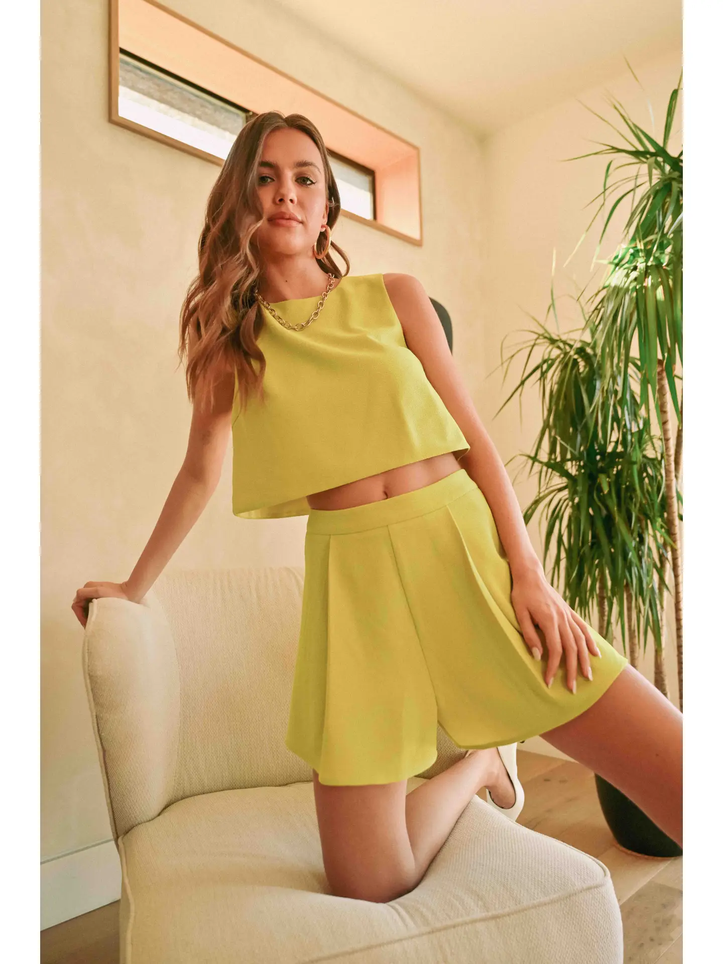 MALIBU two piece shorts set- Lime Yellow