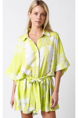 Lime print Romper with tie waist