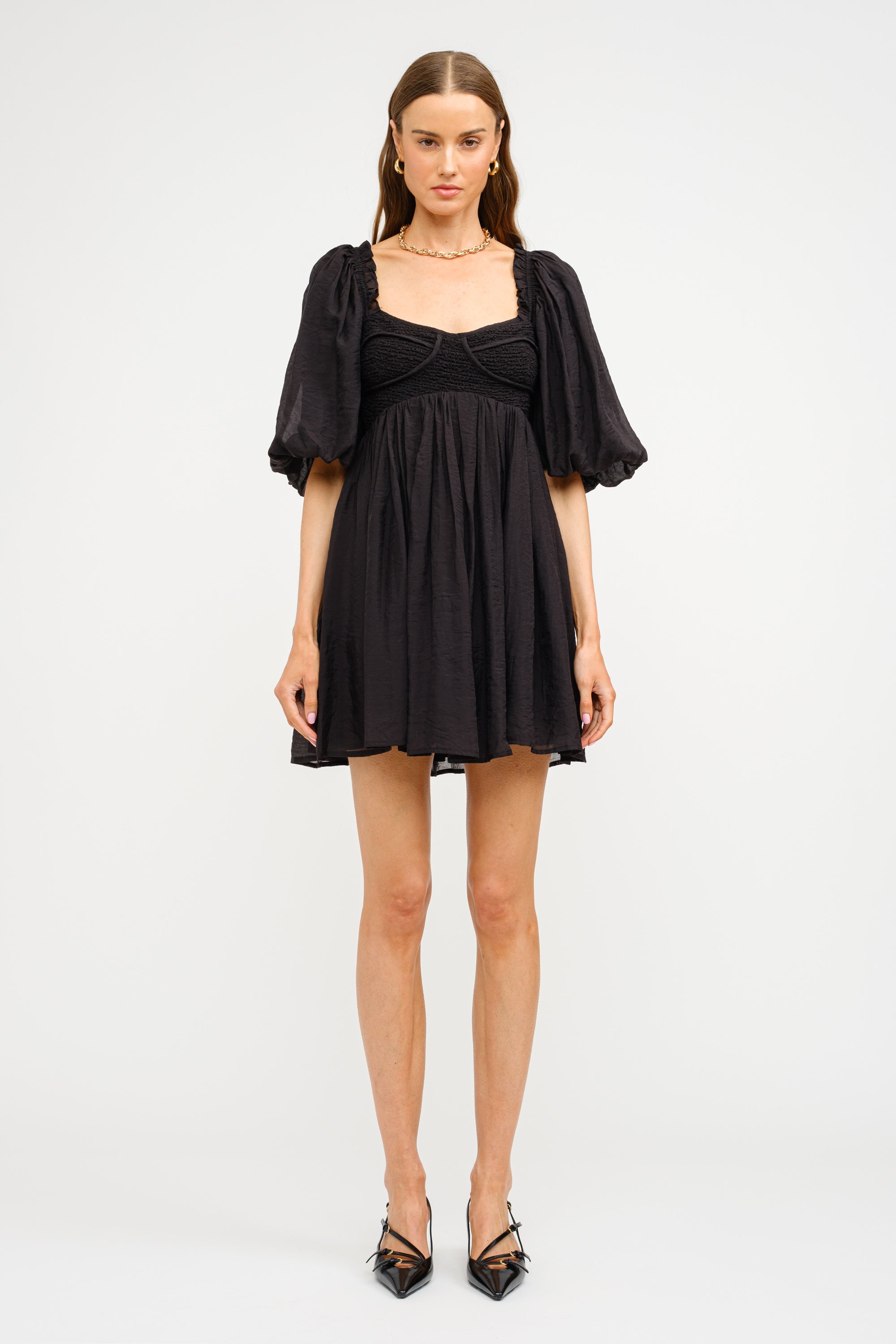 Cara Smocked Poplin dress- Black