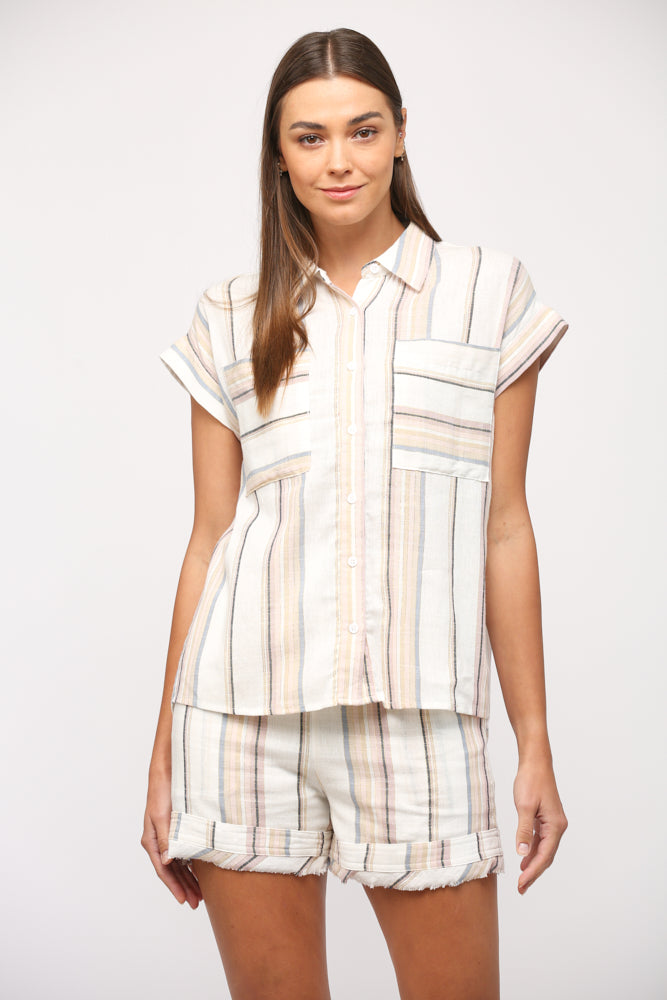 MALLORY Short Sleeve stripe two piece set -Multicolor