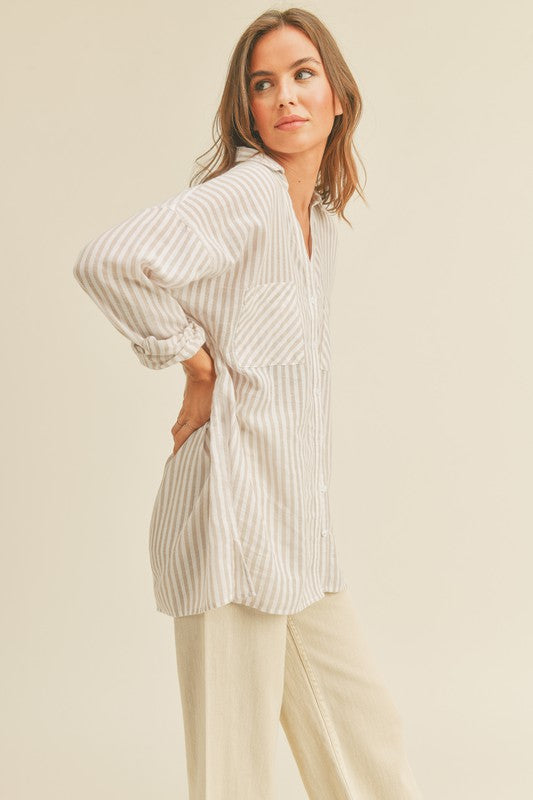 VENICE button down shirt -white/beige