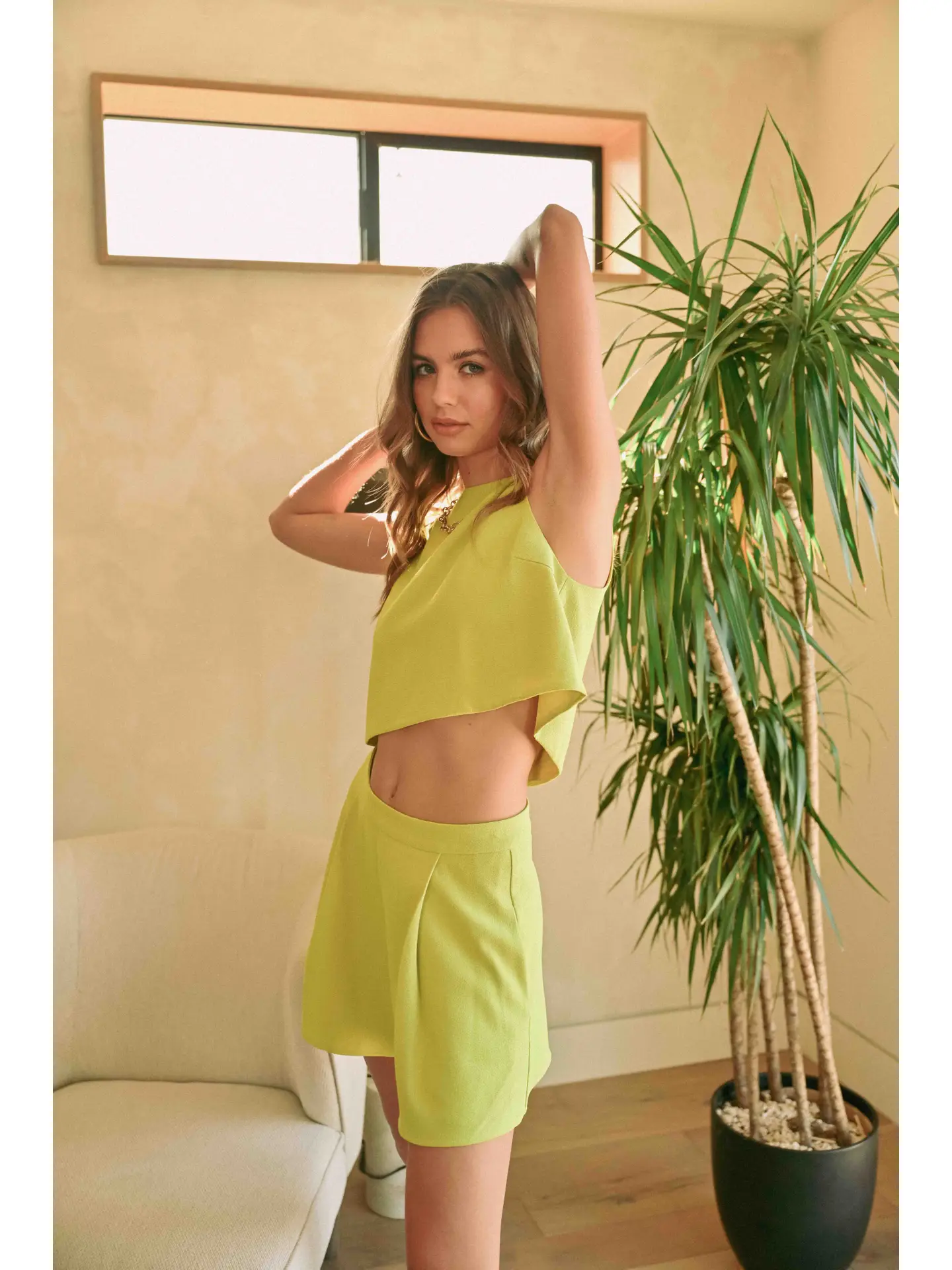 MALIBU two piece shorts set- Lime Yellow