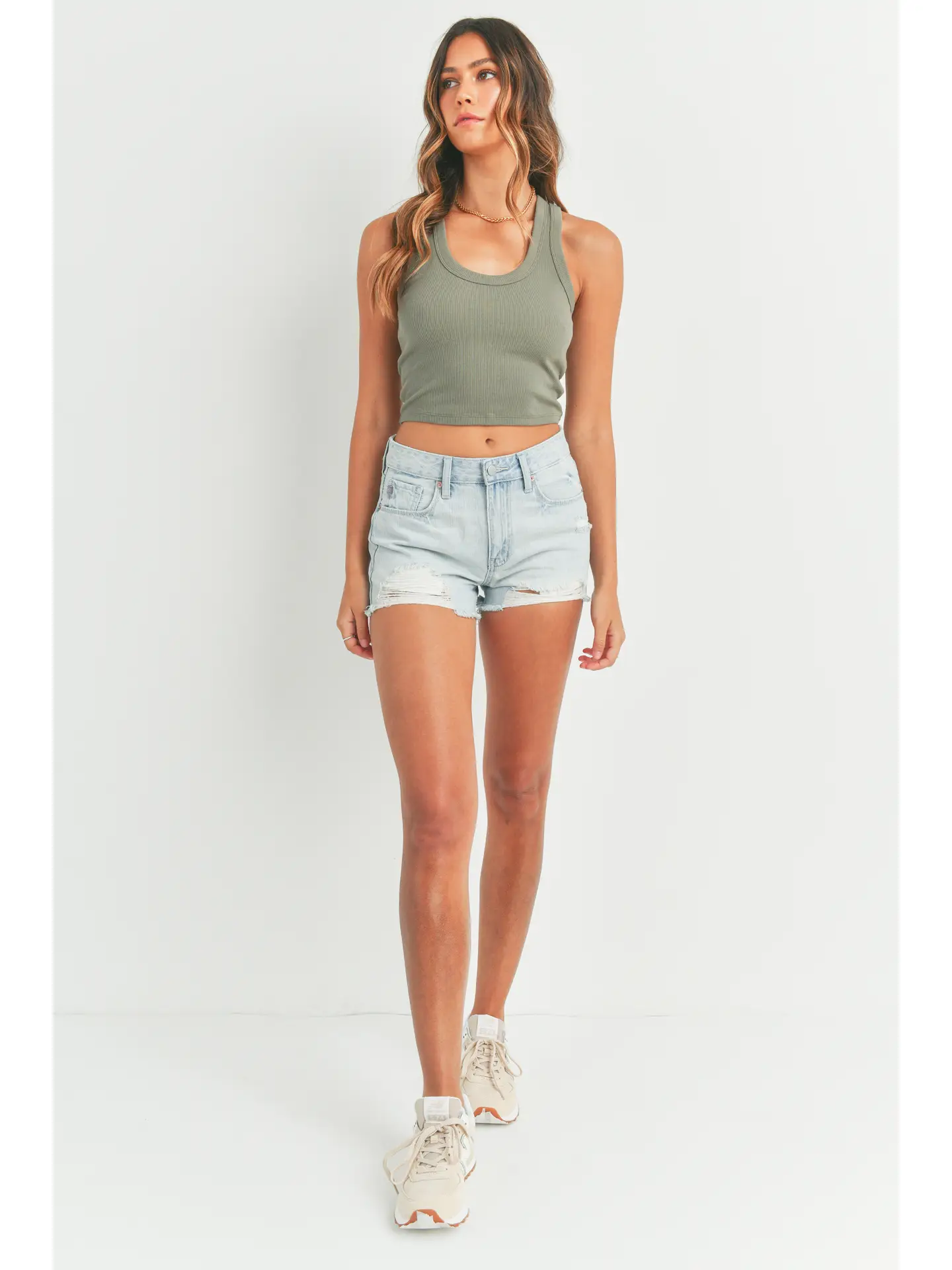 High rise destroy shorts-light wash