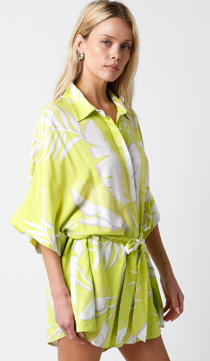 Lime print Romper with tie waist