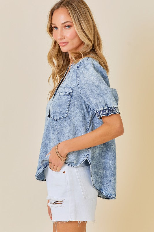 V-NECK DENIM TOP