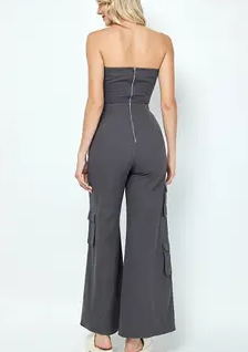 LUNA Strapless cargo jumpsuit-charcoal