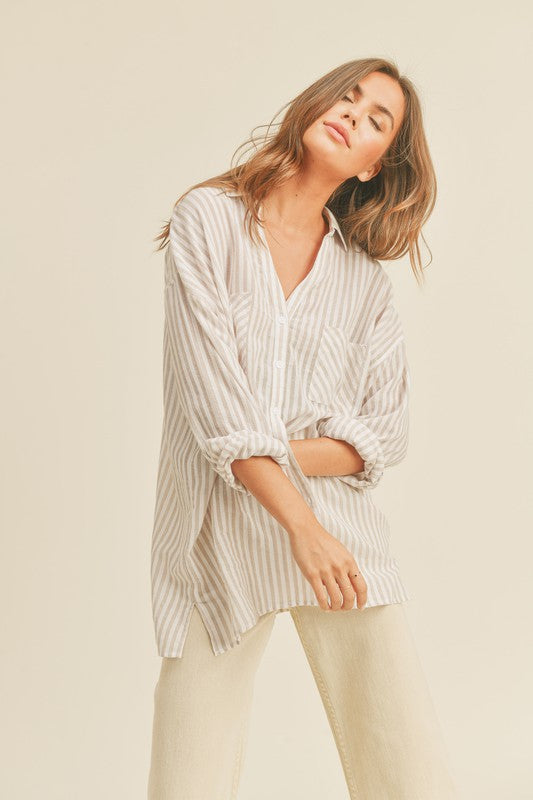 VENICE button down shirt -white/beige