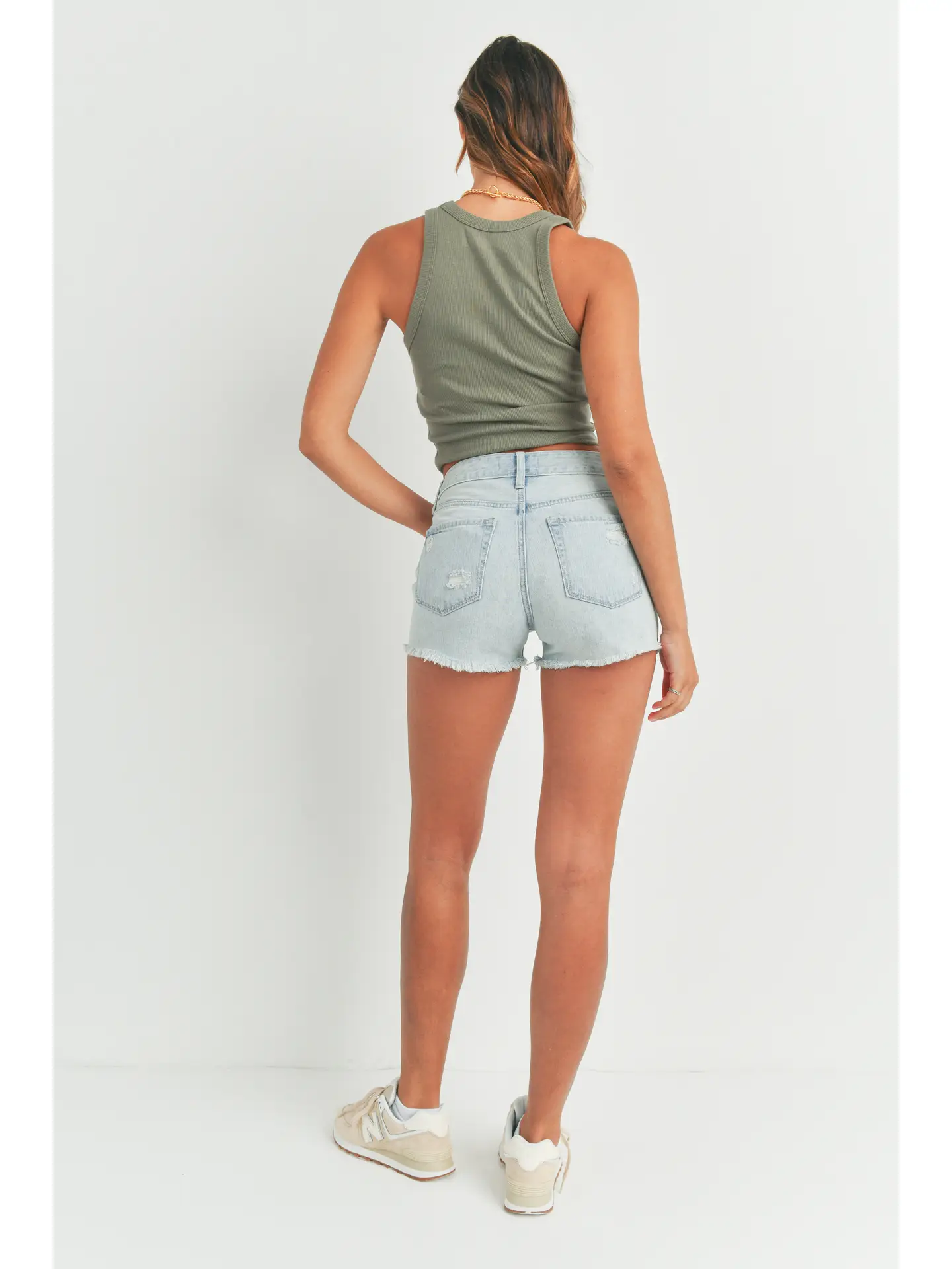 High rise destroy shorts-light wash