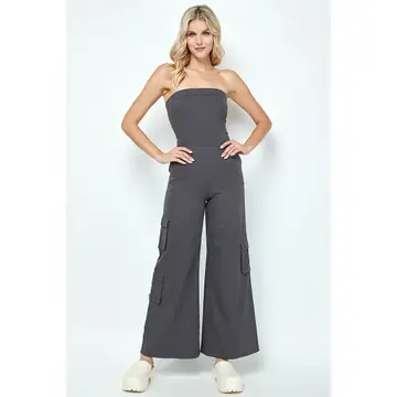 LUNA Strapless cargo jumpsuit-charcoal