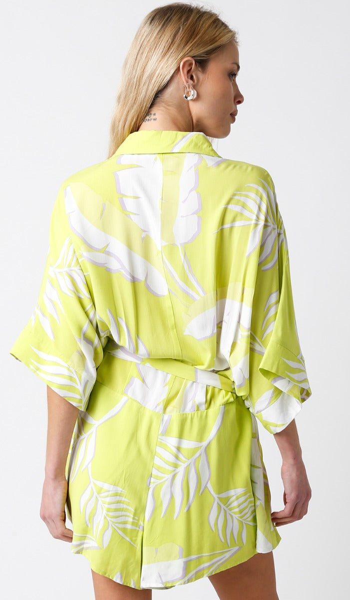 Lime print Romper with tie waist