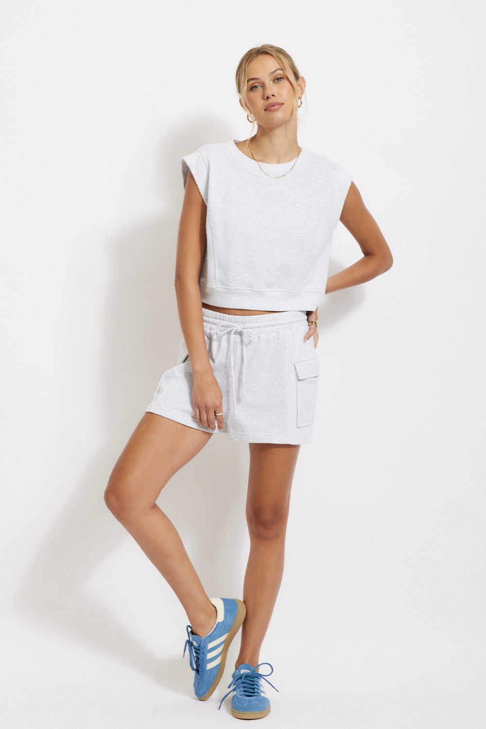 Cotton/Terry shorts sweat set-gray