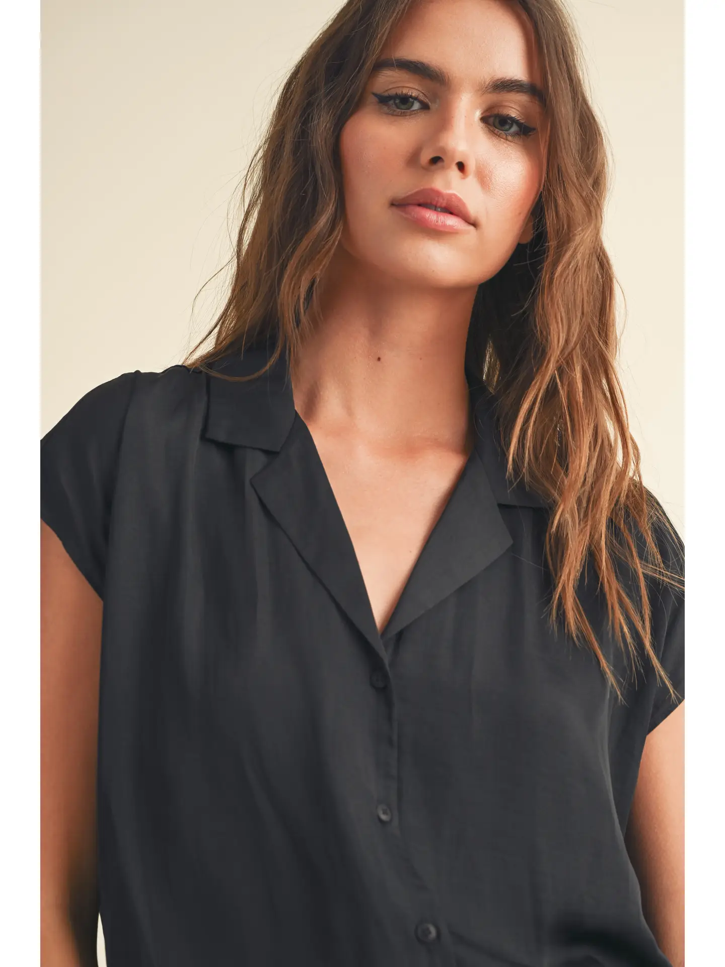 OUT OF OFFICE Silky  button down top- black