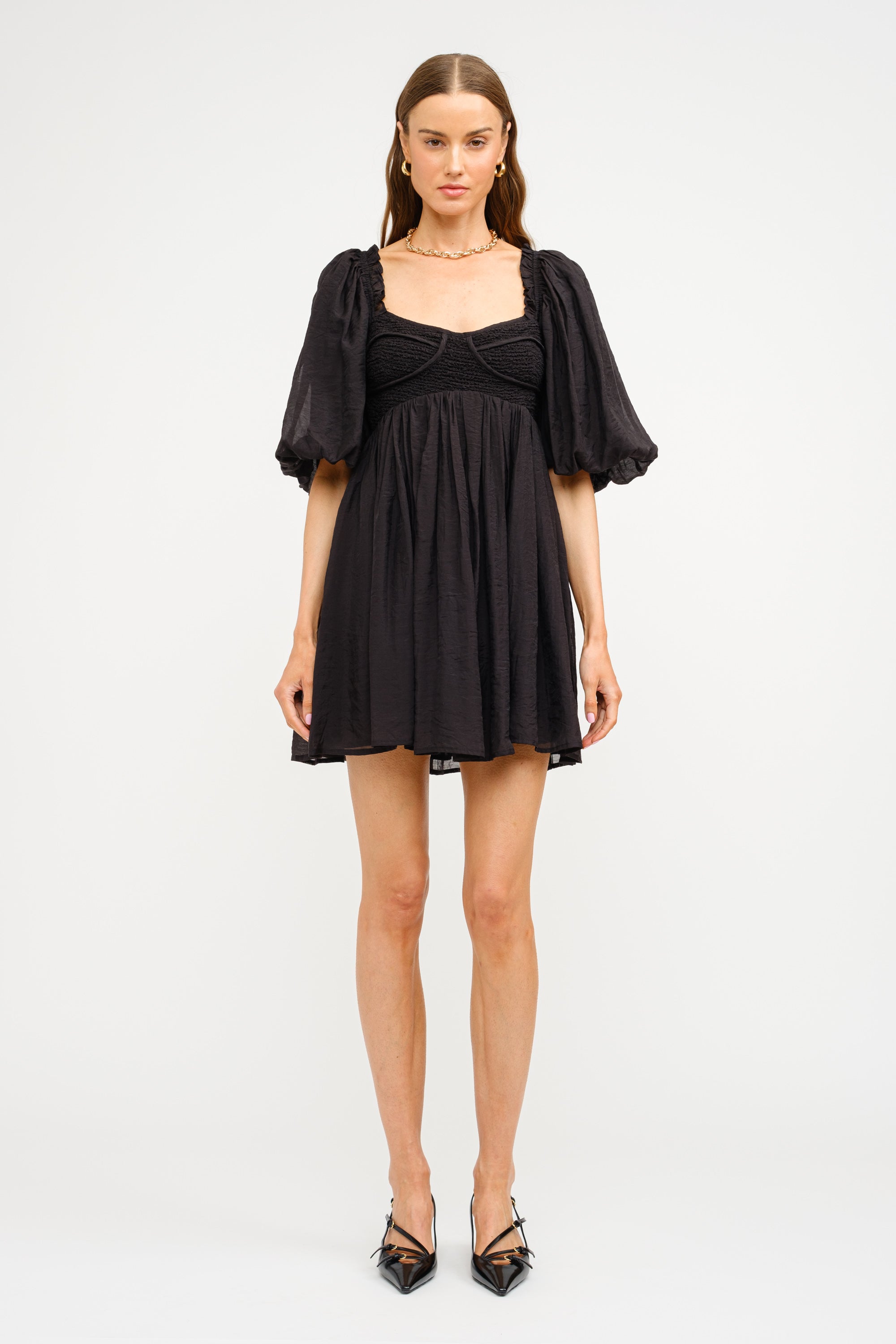 Cara Smocked Poplin dress- Black