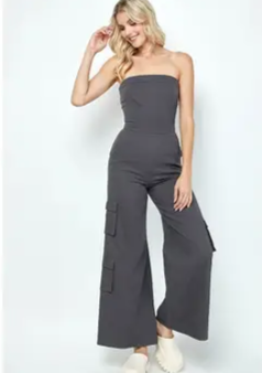 LUNA Strapless cargo jumpsuit-charcoal