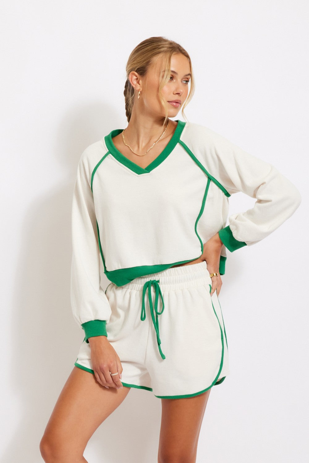 Vintage sweat set - ivory/green